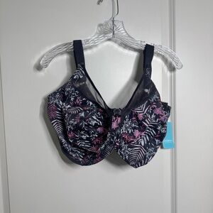 Goddess Kayla Floral Underwire Bra — Black with Pink and White Accents